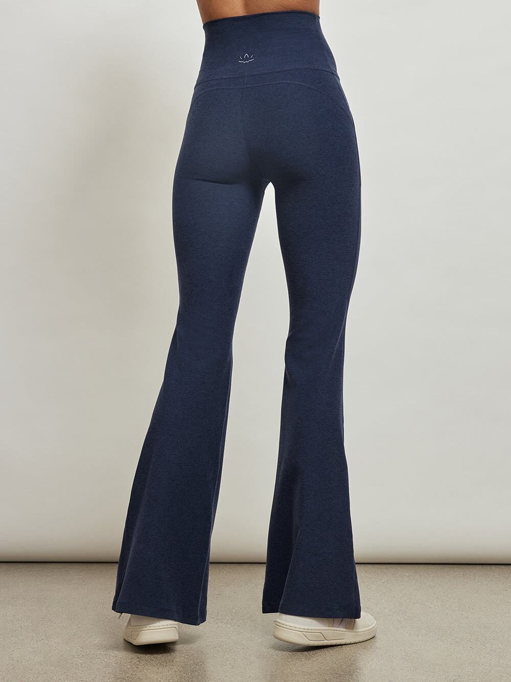 Activewear Workout Fitness Navy Spacedye All Day Flare High Waisted Leggings
